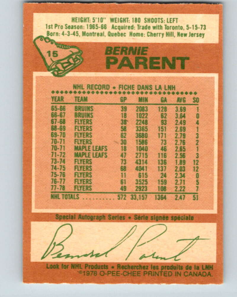 1978-79 O-Pee-Chee #15 Bernie Parent Philadelphia Flyers V20976