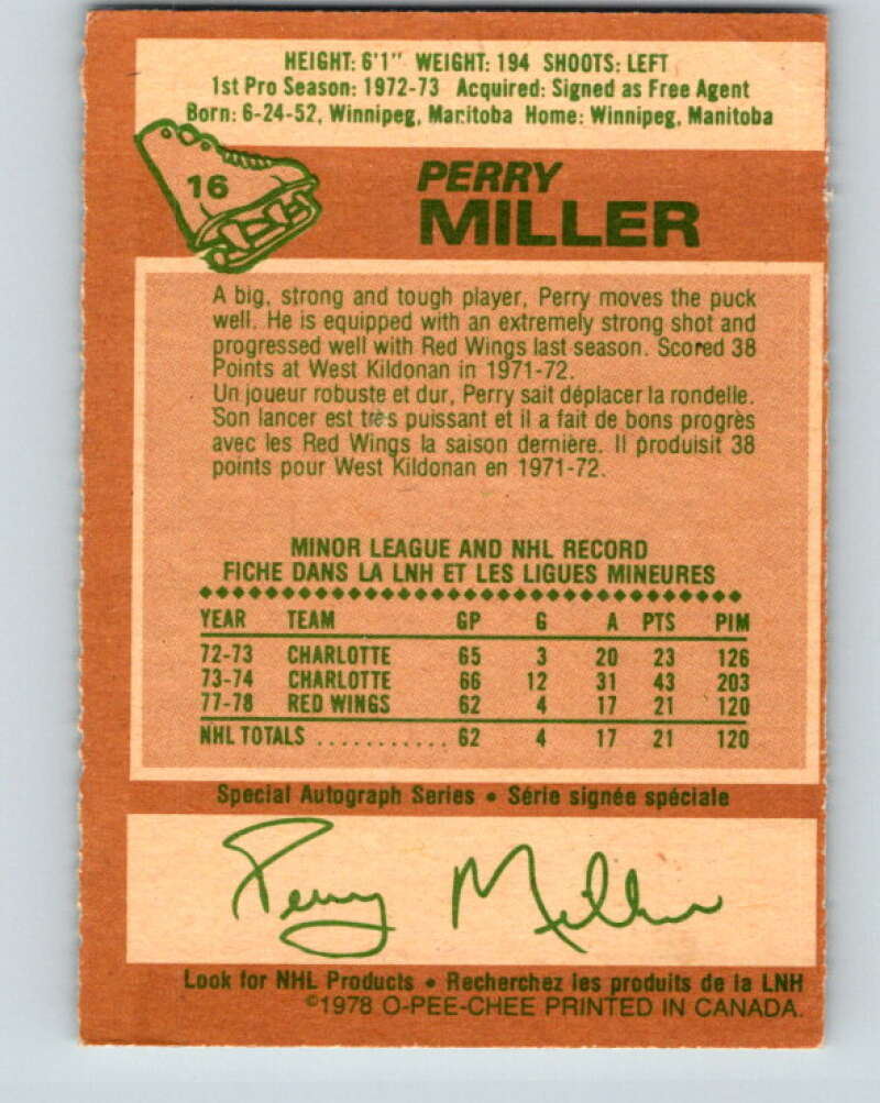 1978-79 O-Pee-Chee #16 Perry Miller Detroit Red Wings V20977