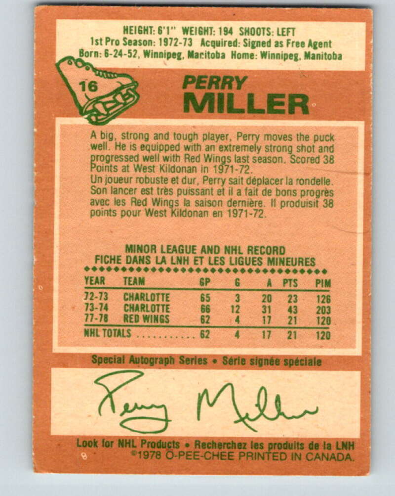 1978-79 O-Pee-Chee #16 Perry Miller Detroit Red Wings V20982