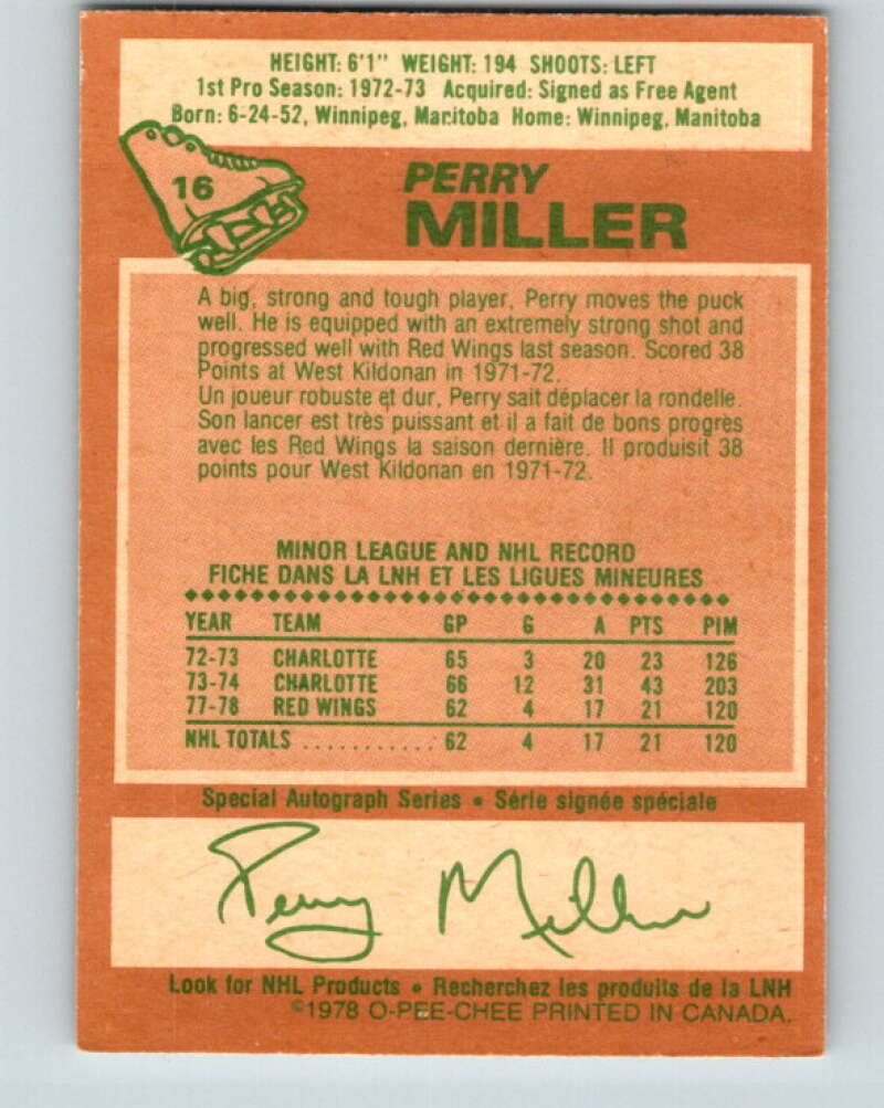 1978-79 O-Pee-Chee #16 Perry Miller Detroit Red Wings V20986