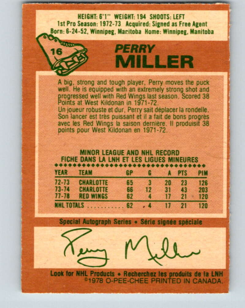 1978-79 O-Pee-Chee #16 Perry Miller Detroit Red Wings V20988