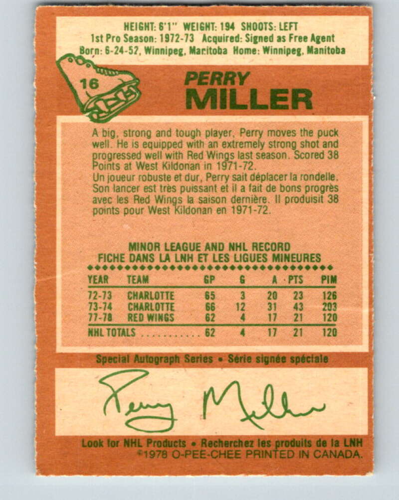 1978-79 O-Pee-Chee #16 Perry Miller Detroit Red Wings V20989
