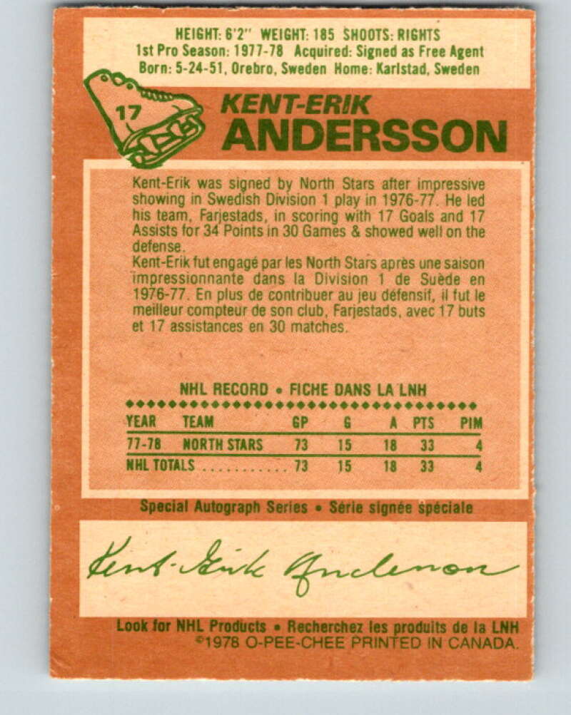1978-79 O-Pee-Chee #17 Kent-Erik Andersson RC Rookie Minnesota V20997