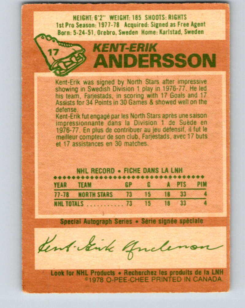 1978-79 O-Pee-Chee #17 Kent-Erik Andersson RC Rookie Minnesota V20999