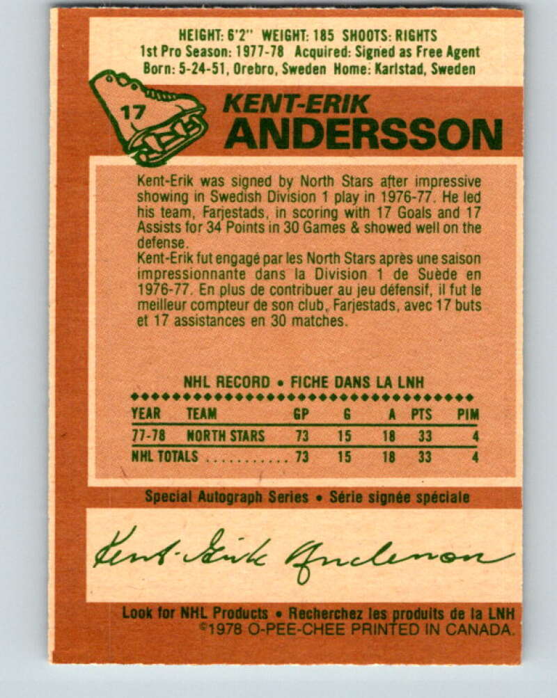 1978-79 O-Pee-Chee #17 Kent-Erik Andersson RC Rookie Minnesota V21000