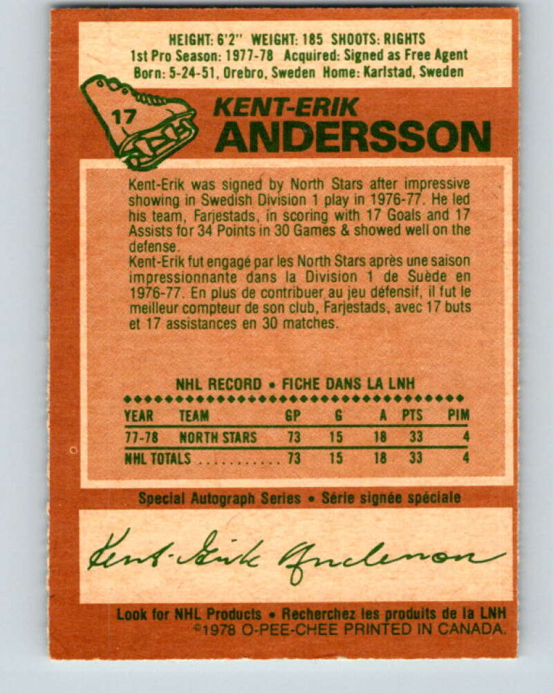 1978-79 O-Pee-Chee #17 Kent-Erik Andersson RC Rookie Minnesota V21011