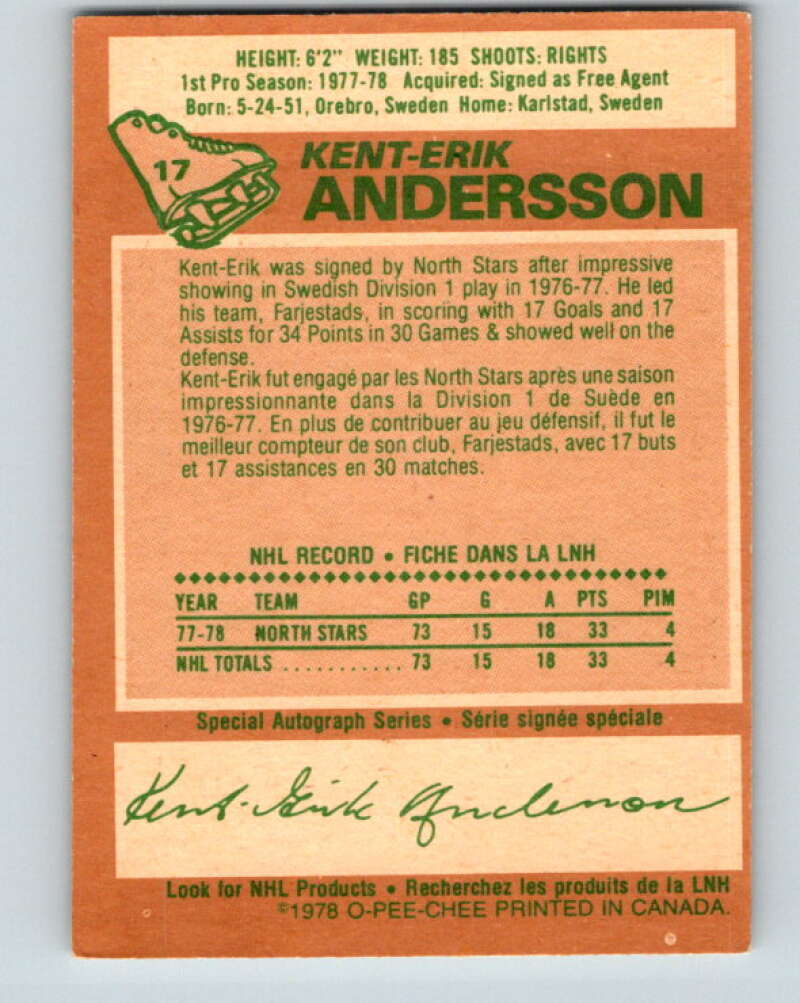 1978-79 O-Pee-Chee #17 Kent-Erik Andersson RC Rookie Minnesota V21013