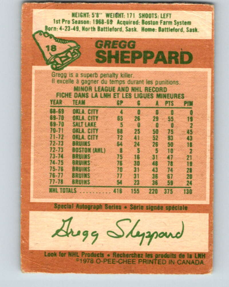 1978-79 O-Pee-Chee #18 Gregg Sheppard Pittsburgh Penguins V21015