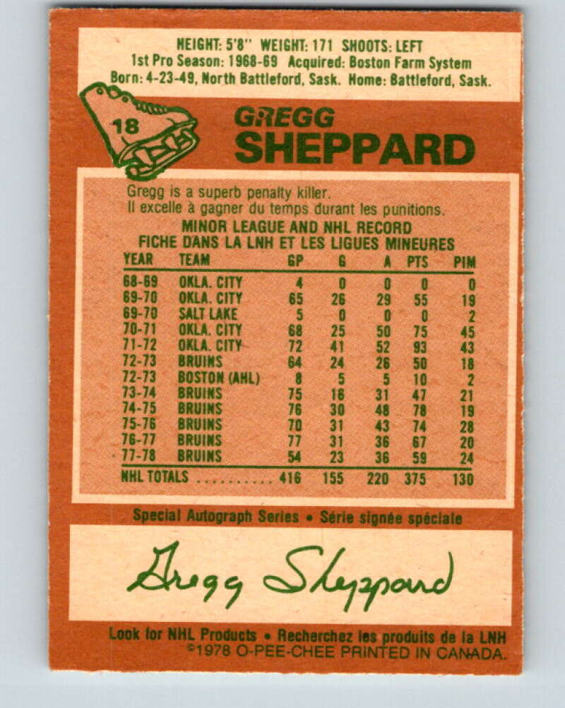 1978-79 O-Pee-Chee #18 Gregg Sheppard Pittsburgh Penguins V21017