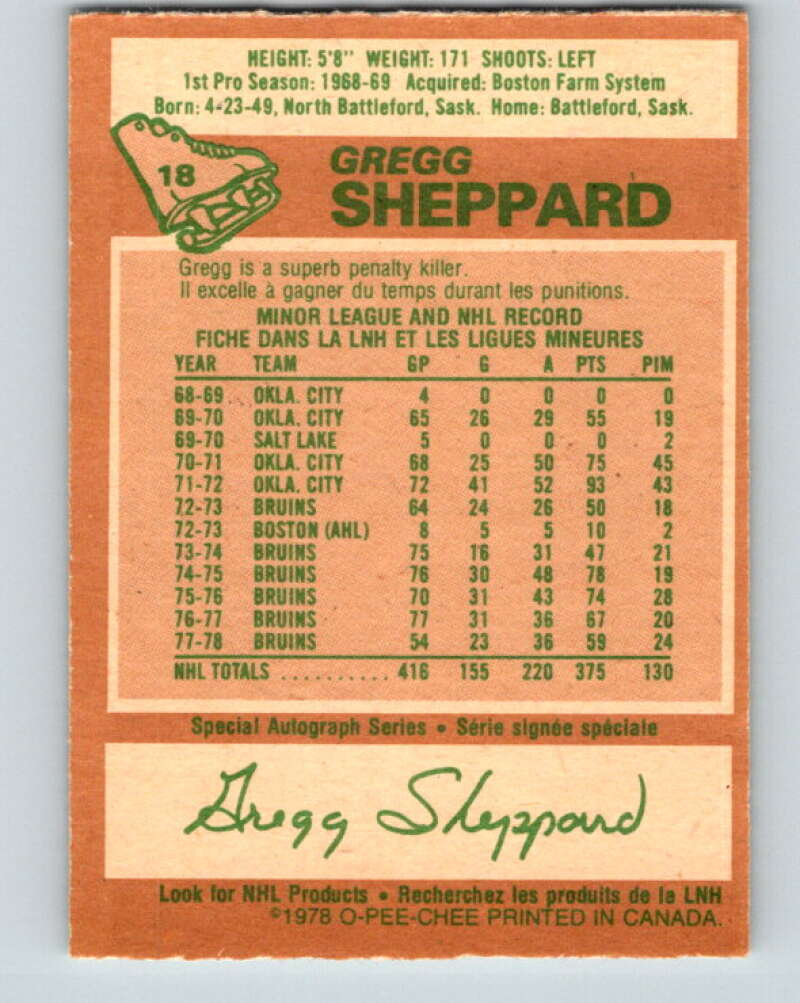 1978-79 O-Pee-Chee #18 Gregg Sheppard Pittsburgh Penguins V21023