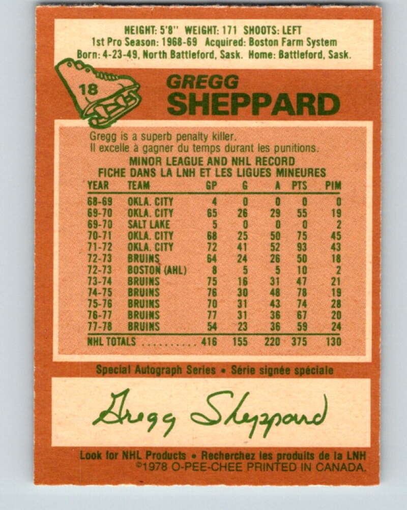 1978-79 O-Pee-Chee #18 Gregg Sheppard Pittsburgh Penguins V21029