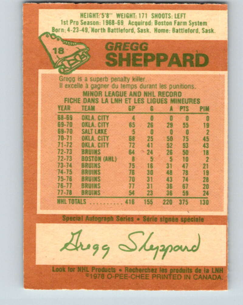 1978-79 O-Pee-Chee #18 Gregg Sheppard Pittsburgh Penguins V21030