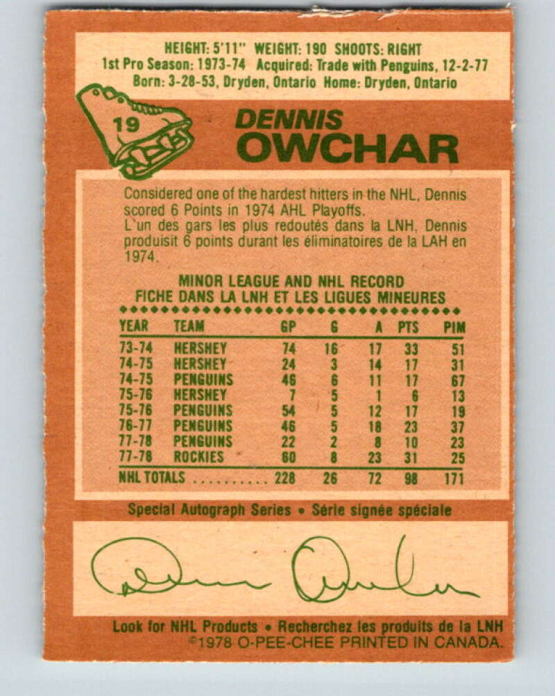 1978-79 O-Pee-Chee #19 Dennis Owchar Colorado Rockies V21033