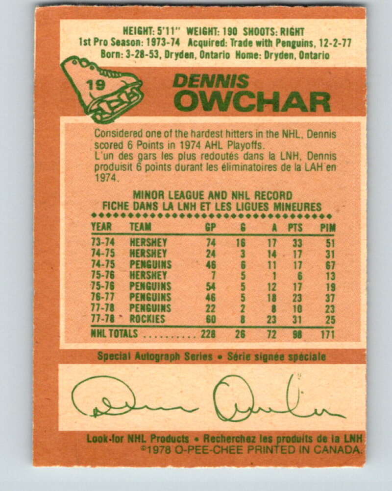 1978-79 O-Pee-Chee #19 Dennis Owchar Colorado Rockies V21035