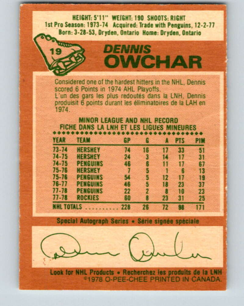 1978-79 O-Pee-Chee #19 Dennis Owchar Colorado Rockies V21036