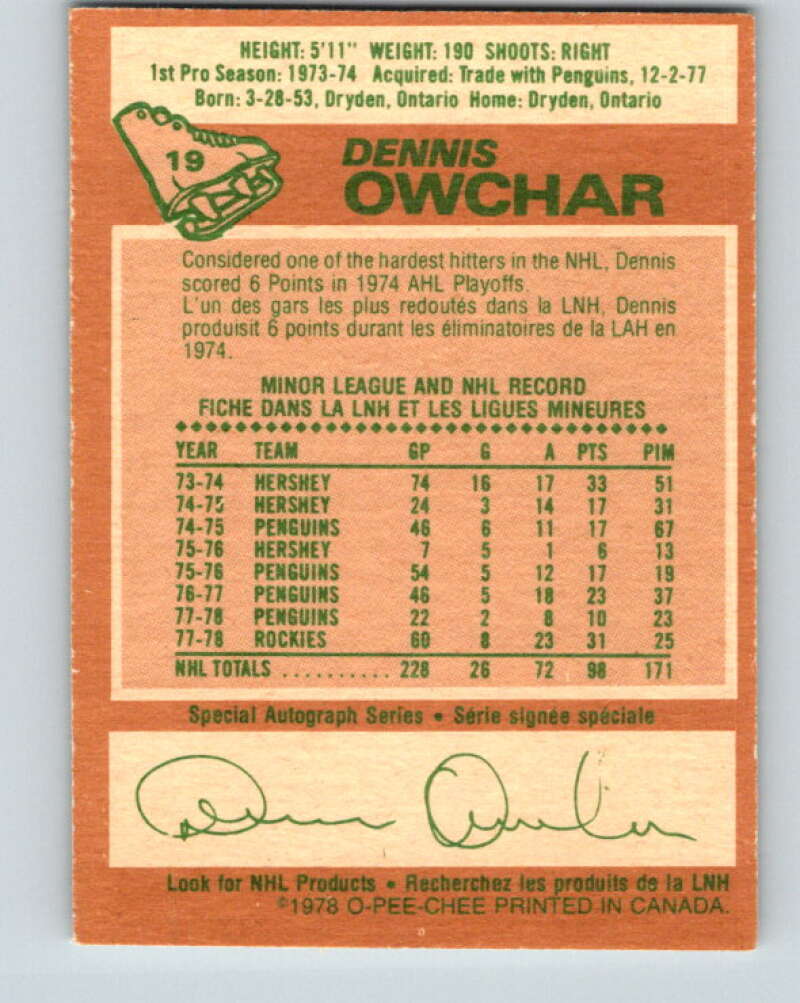 1978-79 O-Pee-Chee #19 Dennis Owchar Colorado Rockies V21037