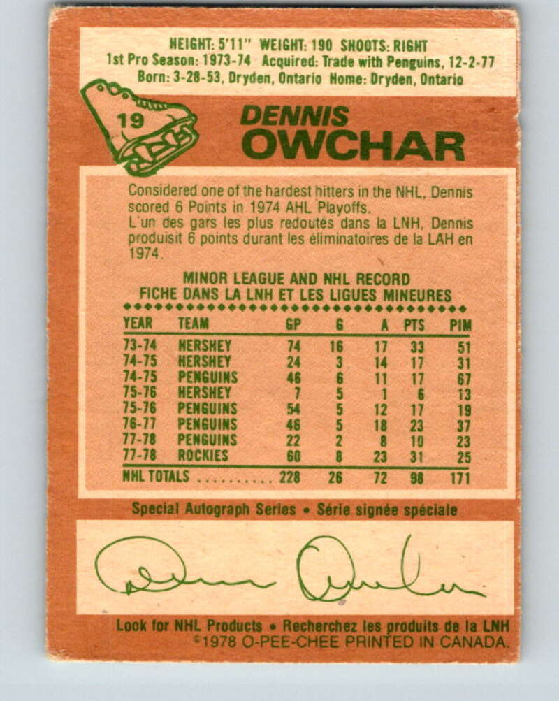 1978-79 O-Pee-Chee #19 Dennis Owchar Colorado Rockies V21039