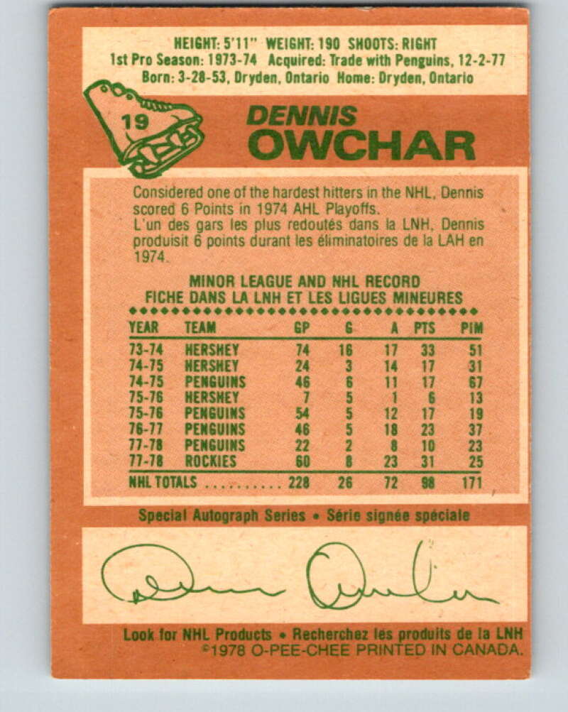 1978-79 O-Pee-Chee #19 Dennis Owchar Colorado Rockies V21046