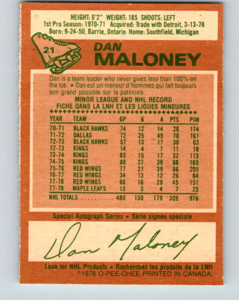 1978-79 O-Pee-Chee #21 Dan Maloney Toronto Maple Leafs V21070