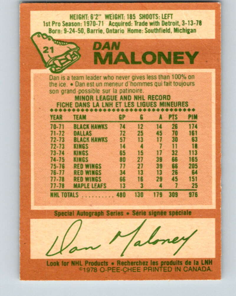 1978-79 O-Pee-Chee #21 Dan Maloney Toronto Maple Leafs V21073