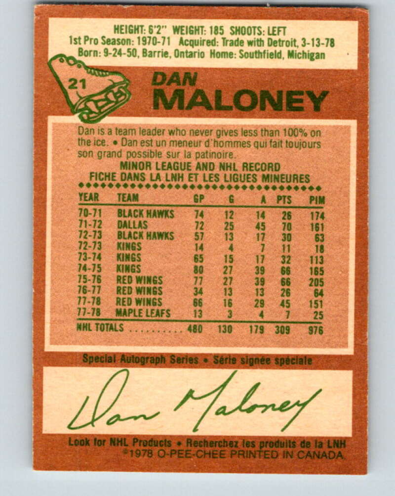 1978-79 O-Pee-Chee #21 Dan Maloney Toronto Maple Leafs V21075