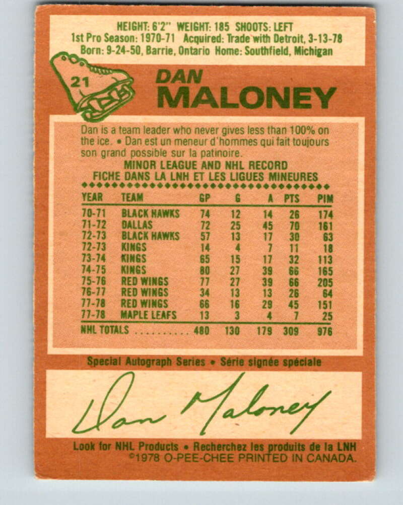 1978-79 O-Pee-Chee #21 Dan Maloney Toronto Maple Leafs V21076