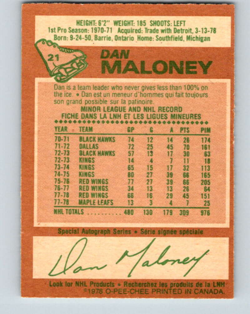 1978-79 O-Pee-Chee #21 Dan Maloney Toronto Maple Leafs V21078