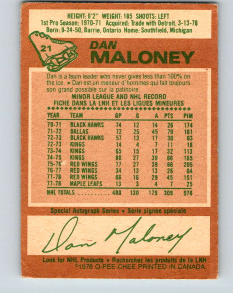 1978-79 O-Pee-Chee #21 Dan Maloney Toronto Maple Leafs V21090