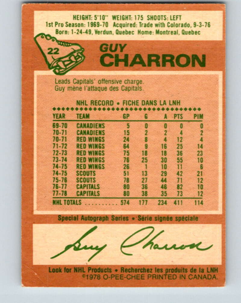 1978-79 O-Pee-Chee #22 Guy Charron Washington Capitals V21093