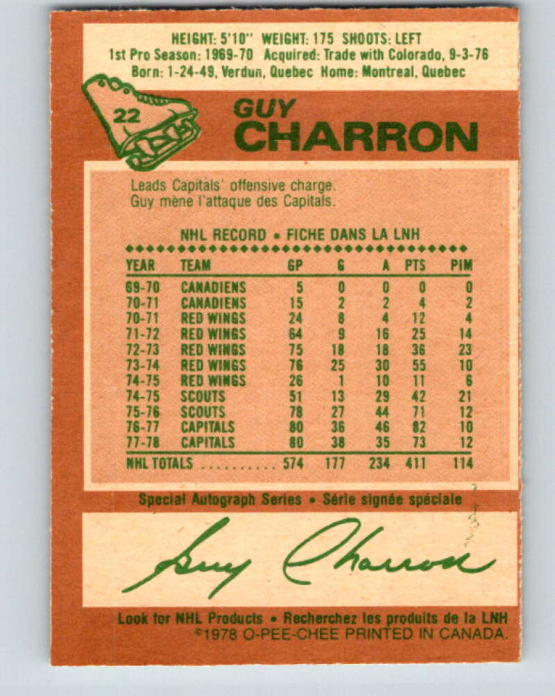1978-79 O-Pee-Chee #22 Guy Charron Washington Capitals V21096