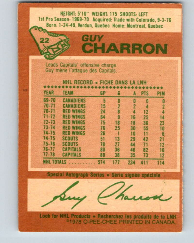 1978-79 O-Pee-Chee #22 Guy Charron Washington Capitals V21097