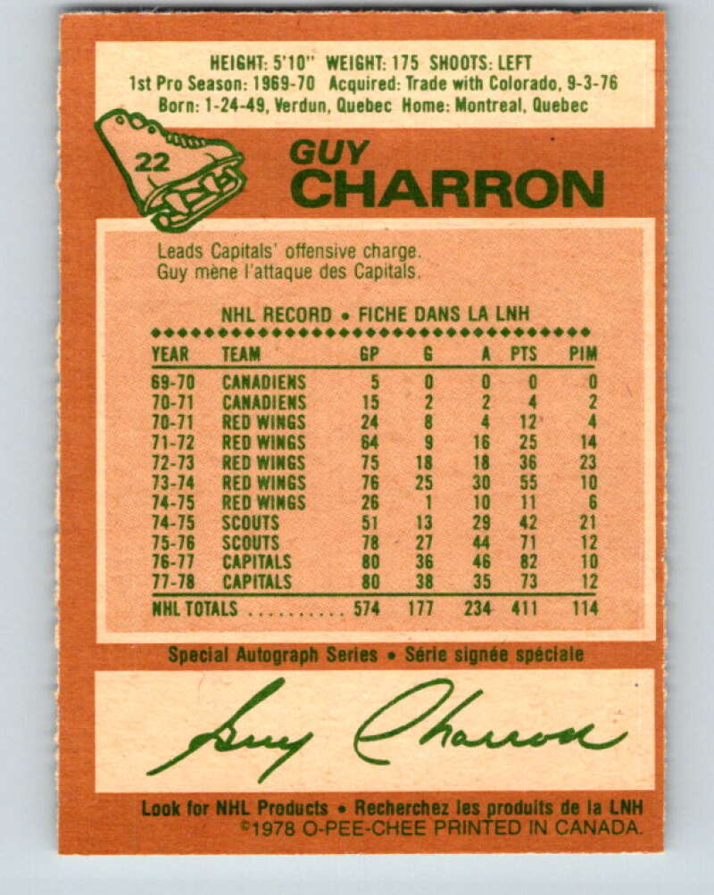 1978-79 O-Pee-Chee #22 Guy Charron Washington Capitals V21101