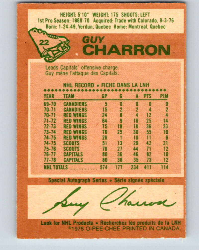 1978-79 O-Pee-Chee #22 Guy Charron Washington Capitals V21103