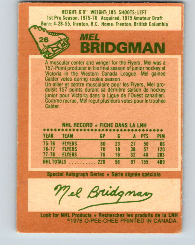 1978-79 O-Pee-Chee #26 Mel Bridgman Philadelphia Flyers V21139