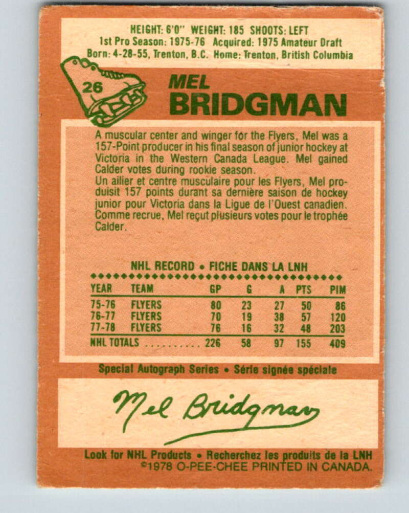 1978-79 O-Pee-Chee #26 Mel Bridgman Philadelphia Flyers V21140