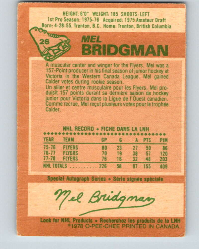 1978-79 O-Pee-Chee #26 Mel Bridgman Philadelphia Flyers V21142