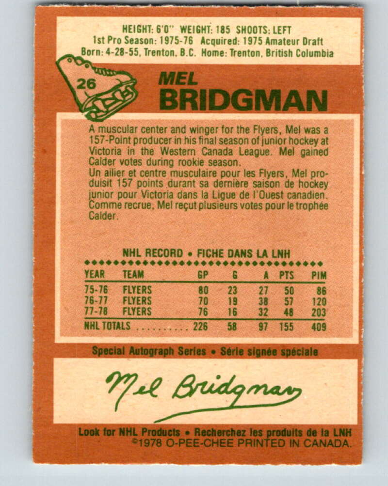 1978-79 O-Pee-Chee #26 Mel Bridgman Philadelphia Flyers V21144