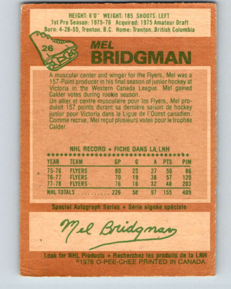 1978-79 O-Pee-Chee #26 Mel Bridgman Philadelphia Flyers V21145