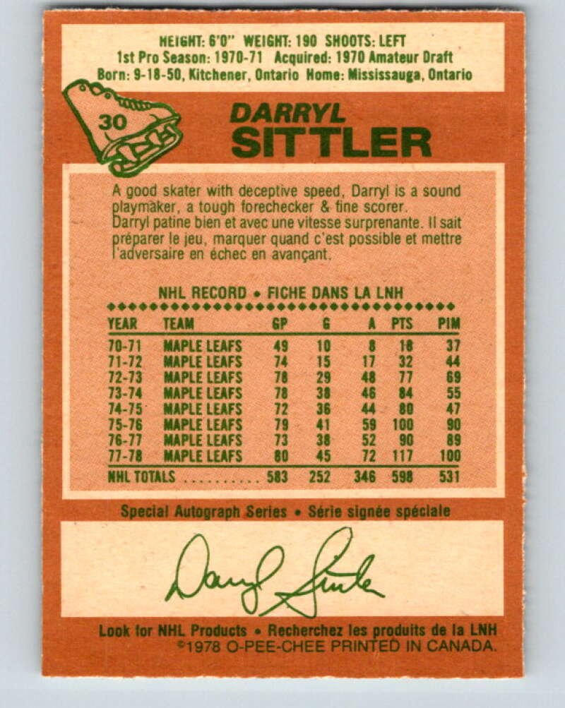 1978-79 O-Pee-Chee #30 Darryl Sittler AS Toronto Maple Leafs V21205