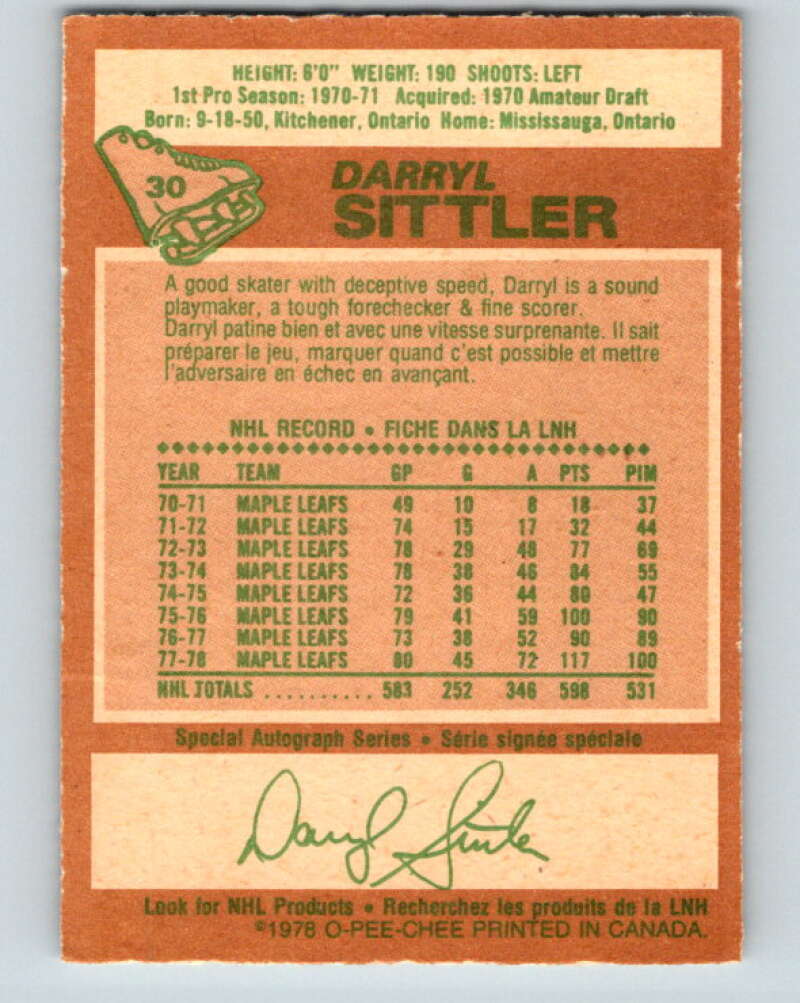 1978-79 O-Pee-Chee #30 Darryl Sittler AS Toronto Maple Leafs V21206