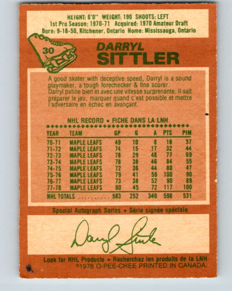 1978-79 O-Pee-Chee #30 Darryl Sittler AS Toronto Maple Leafs V21207