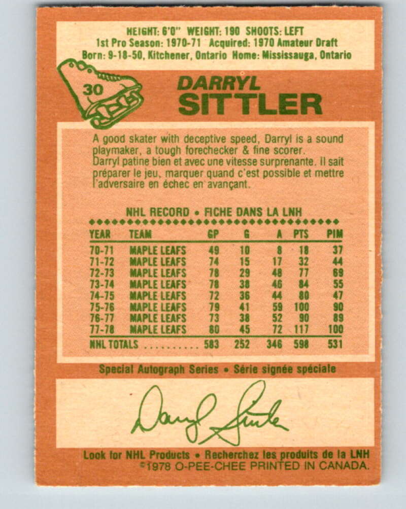 1978-79 O-Pee-Chee #30 Darryl Sittler AS Toronto Maple Leafs V21211