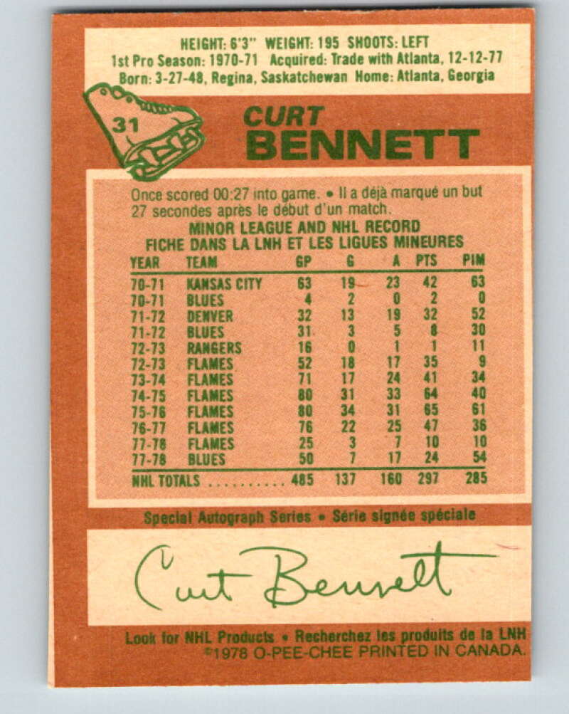 1978-79 O-Pee-Chee #31 Curt Bennett St. Louis Blues V21222