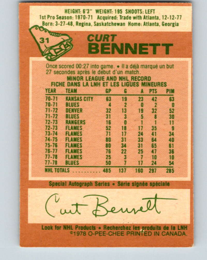 1978-79 O-Pee-Chee #31 Curt Bennett St. Louis Blues V21223