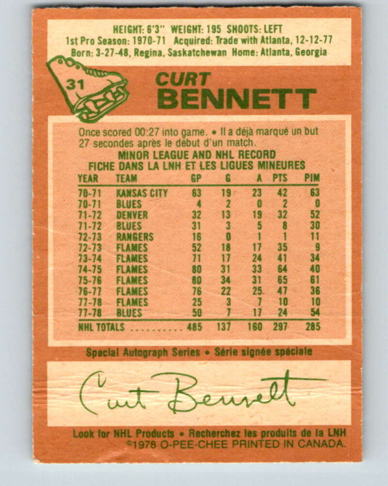1978-79 O-Pee-Chee #31 Curt Bennett St. Louis Blues V21226