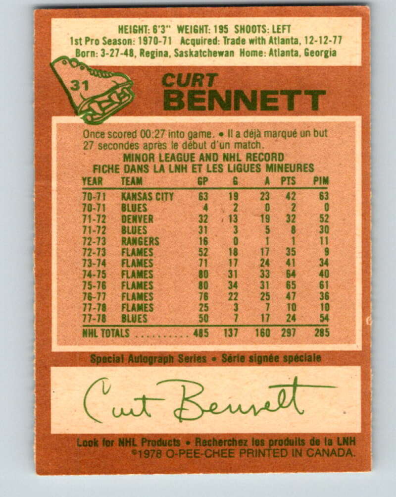 1978-79 O-Pee-Chee #31 Curt Bennett St. Louis Blues V21227