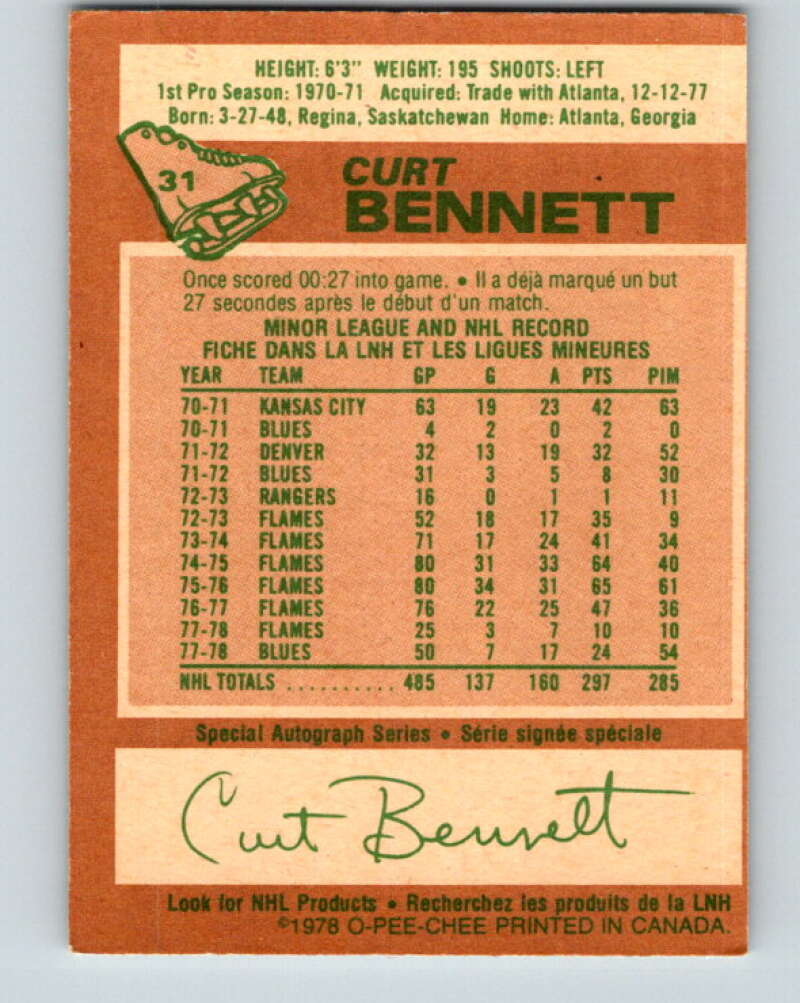 1978-79 O-Pee-Chee #31 Curt Bennett St. Louis Blues V21231
