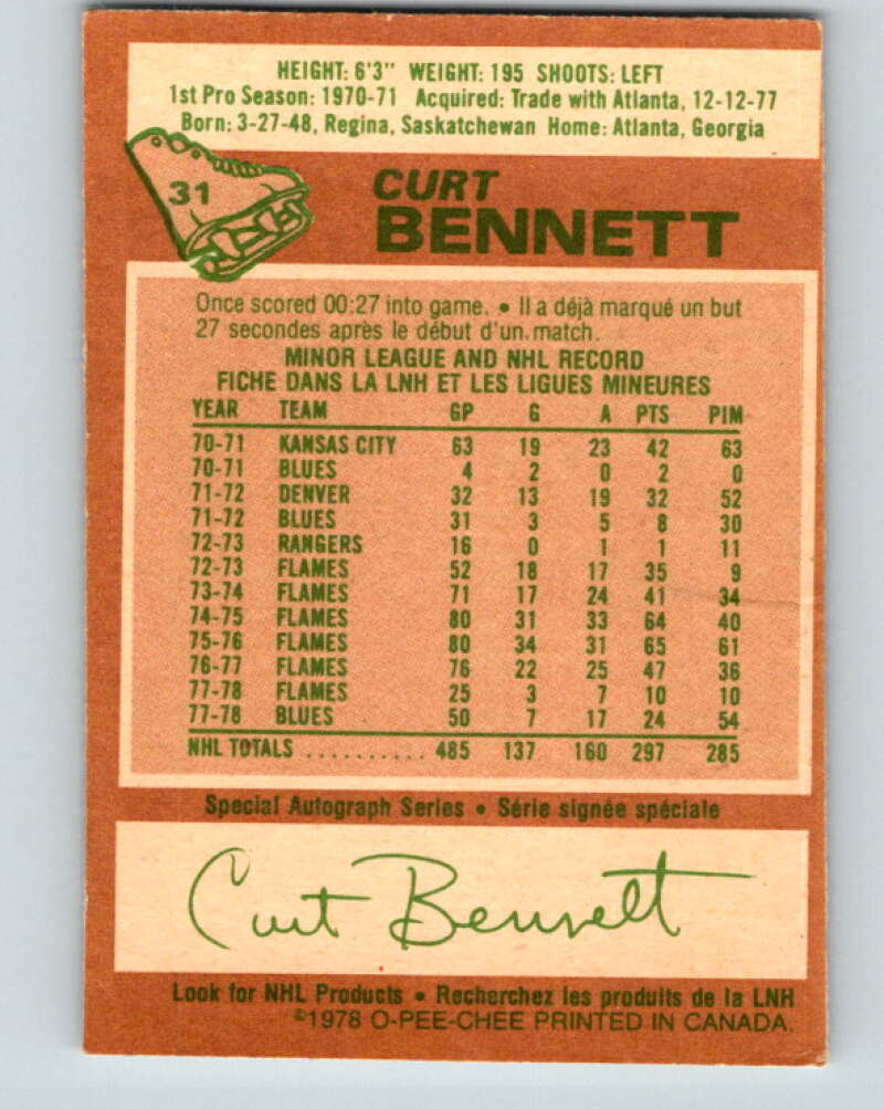 1978-79 O-Pee-Chee #31 Curt Bennett St. Louis Blues V21234