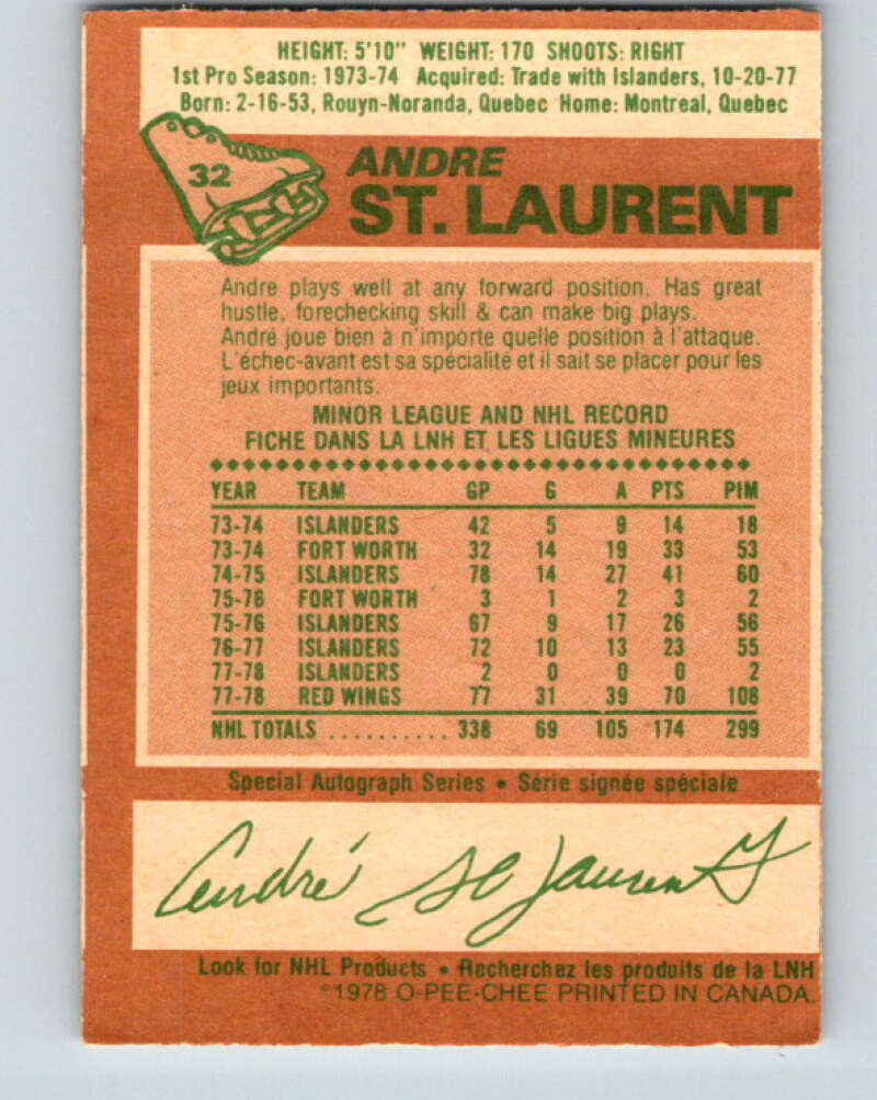 1978-79 O-Pee-Chee #32 Andre St. Laurent Detroit Red Wings V21235