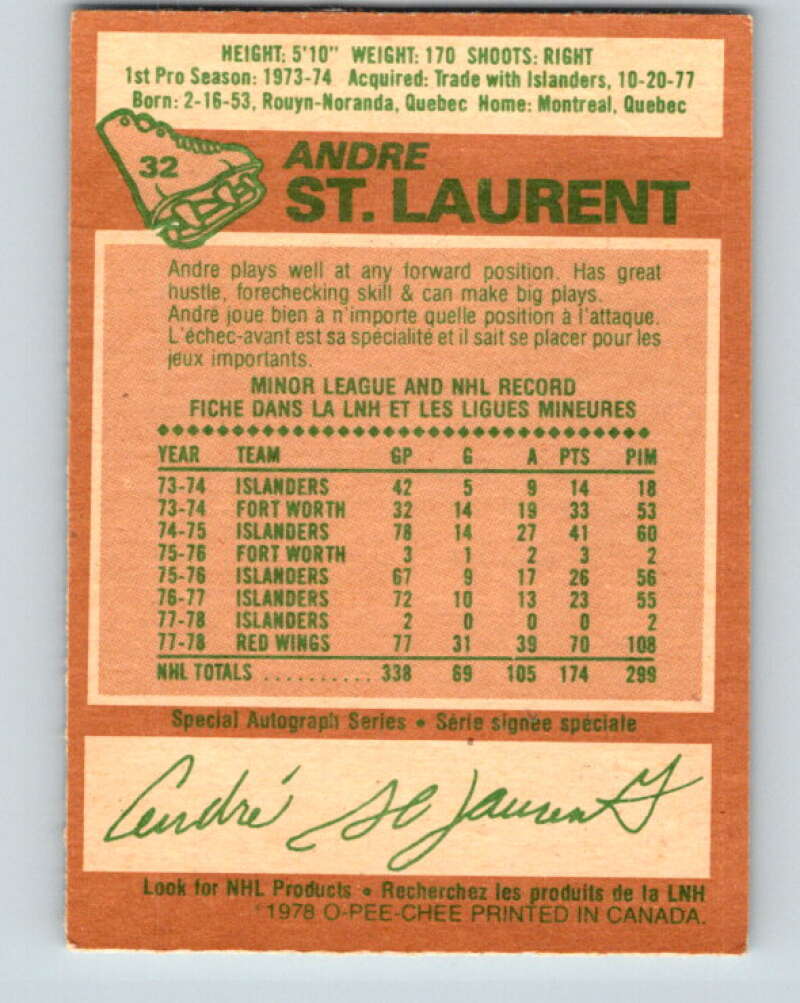 1978-79 O-Pee-Chee #32 Andre St. Laurent Detroit Red Wings V21237